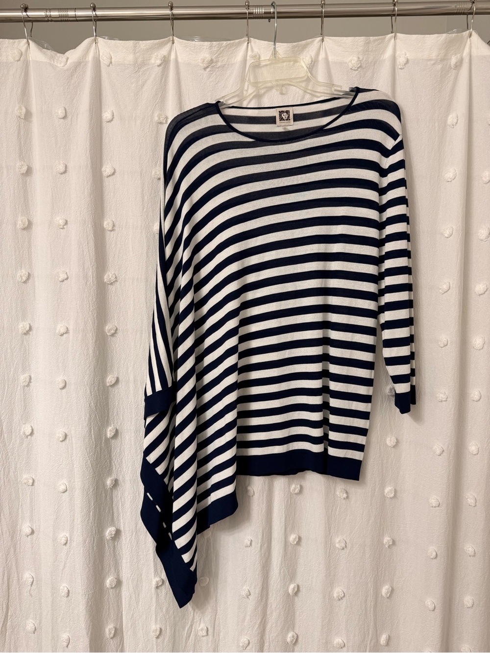 Anne Klein Navy and White Striped Asymmetrical Poncho Top